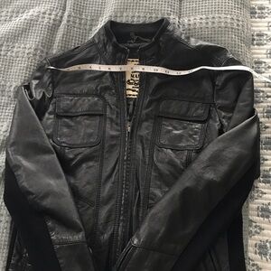 Mango Black Leather Bomber Jacket